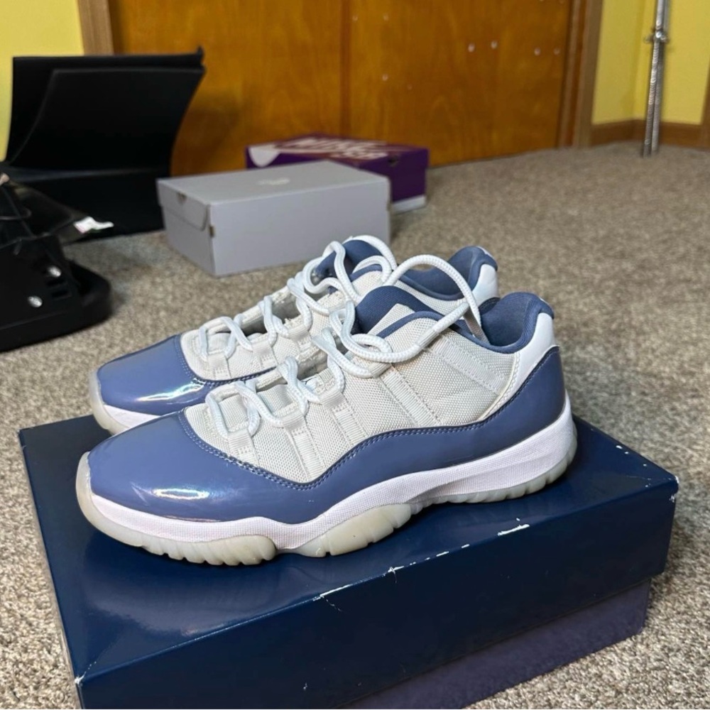 Blue and White Low-Top Sneakers